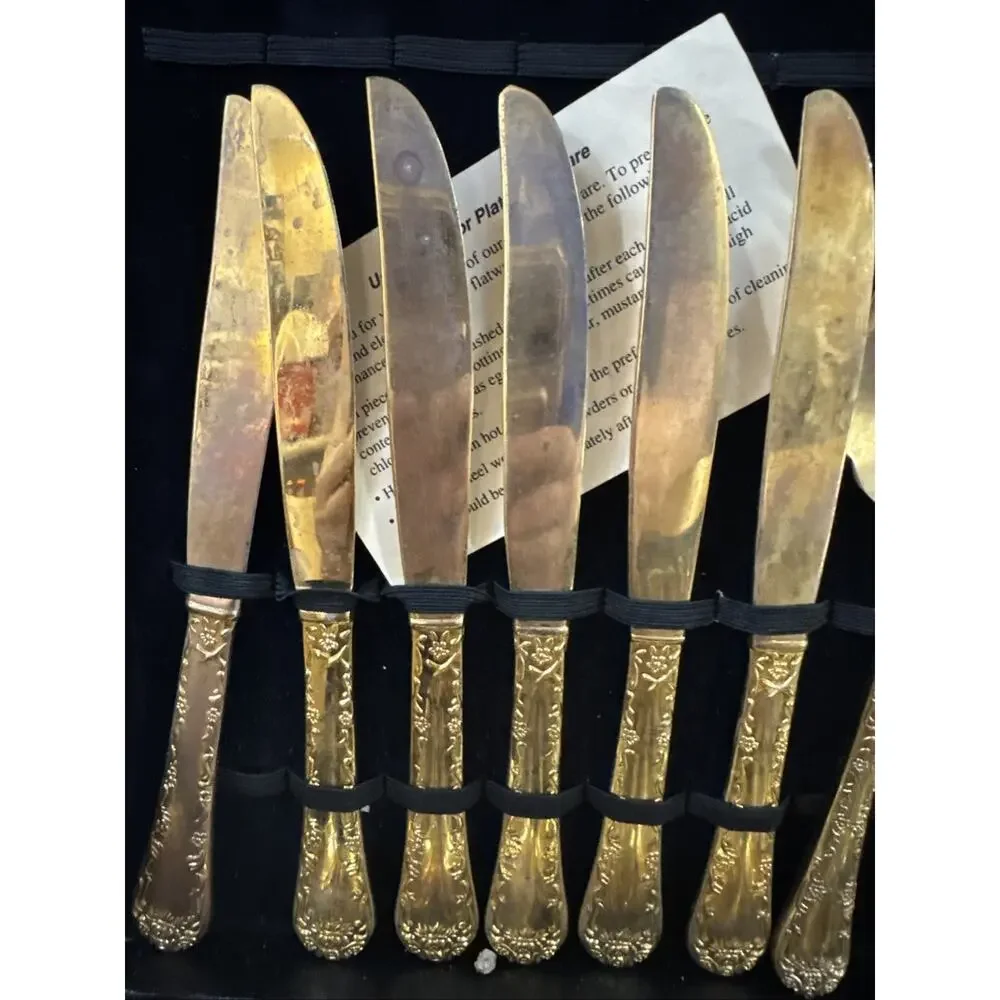 WM Rogers Enchanted Rose Gold Plated Flatware Set 63 Pc Service for 12 Case Vtg